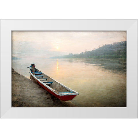 Sunset at the Lake White Modern Wood Framed Art Print by Kimberly, Allen