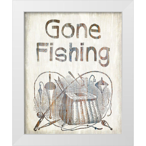 Gone Fishing White Modern Wood Framed Art Print by Kimberly, Allen