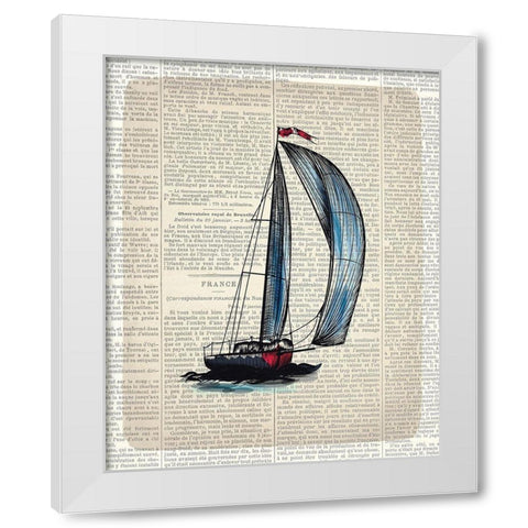 Newspaper Sailboat 1 White Modern Wood Framed Art Print by Kimberly, Allen