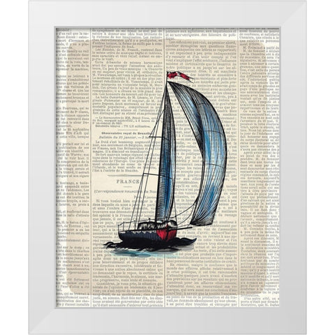 Newspaper Sailboat 1 White Modern Wood Framed Art Print by Kimberly, Allen