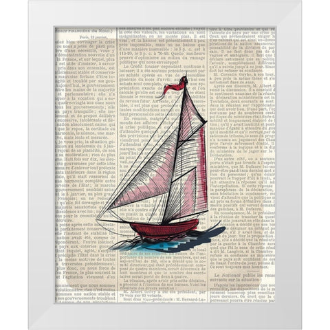 Newspaper Sailboat 2 White Modern Wood Framed Art Print by Kimberly, Allen