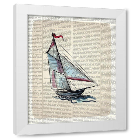 Newspaper Sailboat 3 White Modern Wood Framed Art Print by Kimberly, Allen