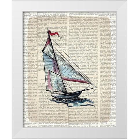 Newspaper Sailboat 3 White Modern Wood Framed Art Print by Kimberly, Allen