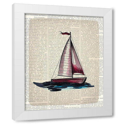 Newspaper Sailboat 4 White Modern Wood Framed Art Print by Kimberly, Allen