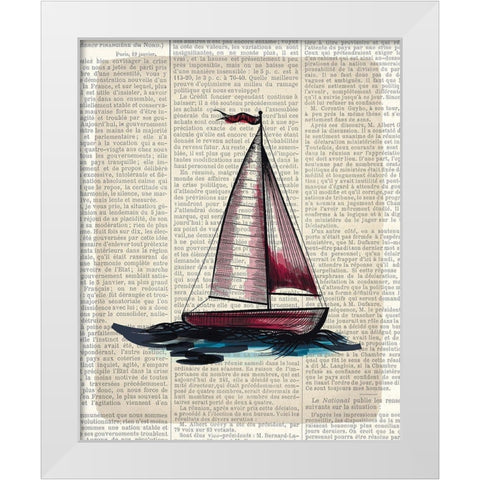 Newspaper Sailboat 4 White Modern Wood Framed Art Print by Kimberly, Allen