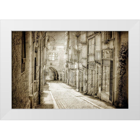 Cobblestone Streets White Modern Wood Framed Art Print by Kimberly, Allen