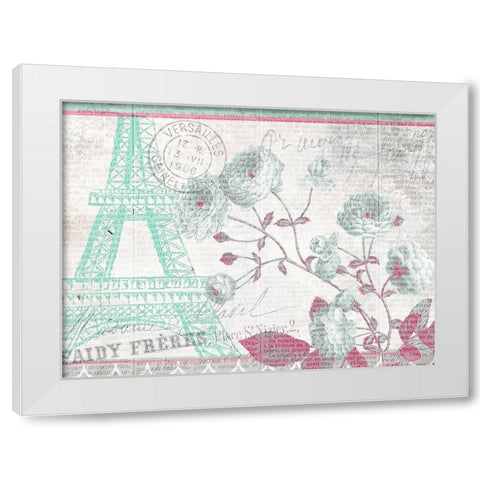 Mint and Pink Paris White Modern Wood Framed Art Print by Kimberly, Allen
