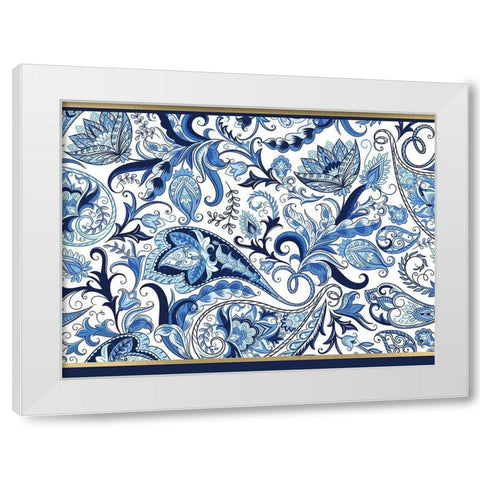 Blue and Gold Paisleys 1 White Modern Wood Framed Art Print by Allen, Kimberly