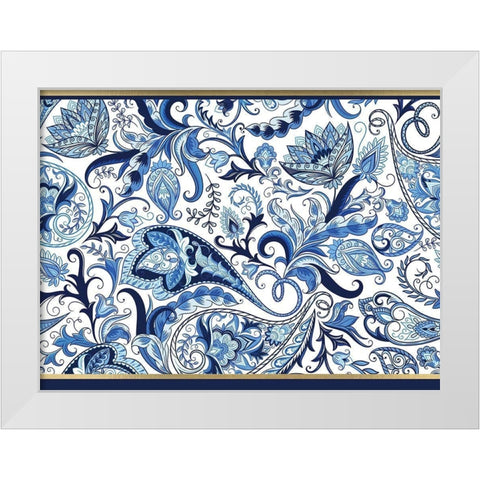 Blue and Gold Paisleys 1 White Modern Wood Framed Art Print by Allen, Kimberly