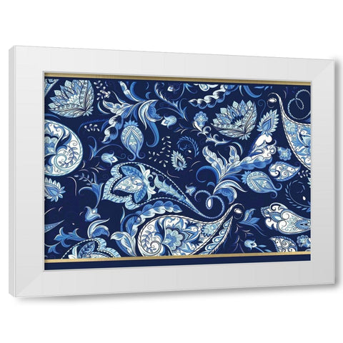Blue and Gold Paisleys 2 White Modern Wood Framed Art Print by Allen, Kimberly