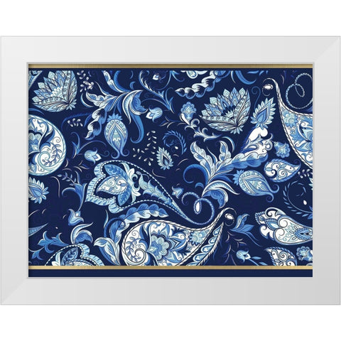 Blue and Gold Paisleys 2 White Modern Wood Framed Art Print by Allen, Kimberly