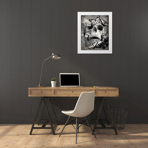 Butterfly Skull White Modern Wood Framed Art Print by Kimberly, Allen