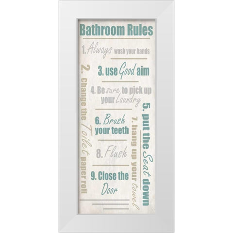 Bathroom Rules  White Modern Wood Framed Art Print by Allen, Kimberly