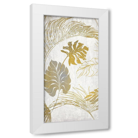 Golden Leaves Tropics 1 White Modern Wood Framed Art Print by Kimberly, Allen