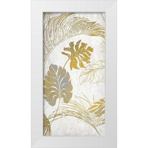 Golden Leaves Tropics 1 White Modern Wood Framed Art Print by Kimberly, Allen