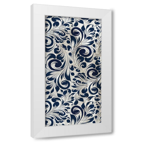Indigo Damask Panel 1 White Modern Wood Framed Art Print by Allen, Kimberly