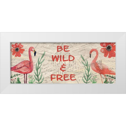 Postcard Flamingo Panel 2 White Modern Wood Framed Art Print by Kimberly, Allen