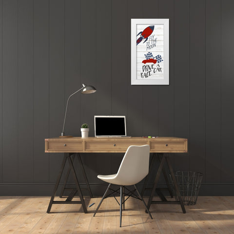 Fly to the Moon White Modern Wood Framed Art Print by Kimberly, Allen