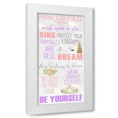Princess Rules Panel White Modern Wood Framed Art Print by Kimberly, Allen