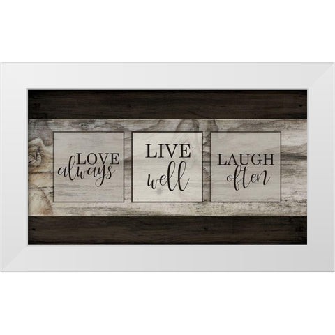 Love Live Laugh Plank White Modern Wood Framed Art Print by Kimberly, Allen