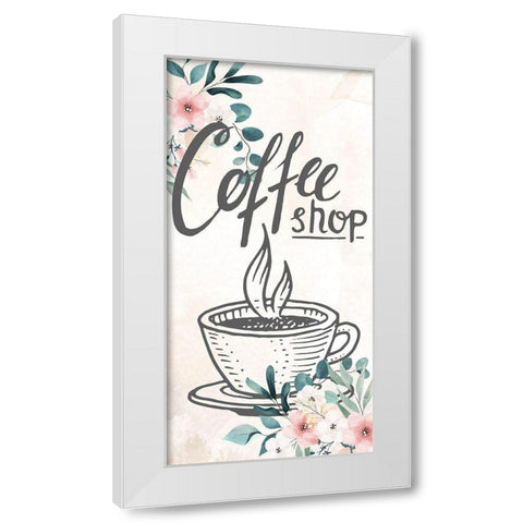 Coffee Floral 1 White Modern Wood Framed Art Print by Allen, Kimberly