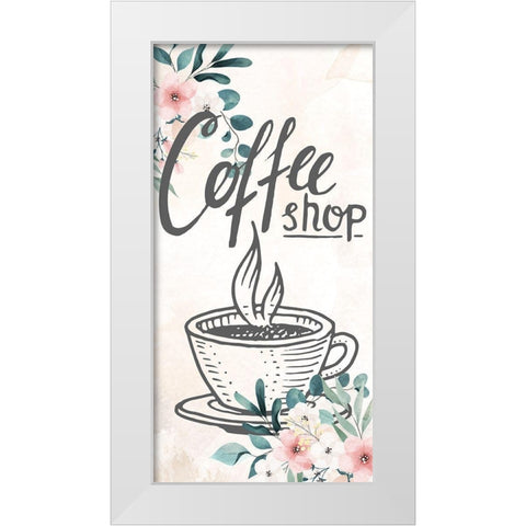Coffee Floral 1 White Modern Wood Framed Art Print by Allen, Kimberly