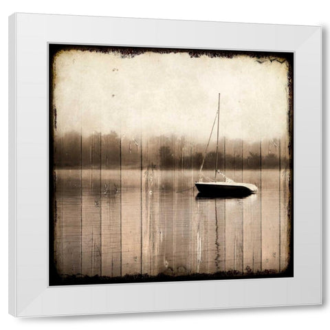 Misty Morning Boat White Modern Wood Framed Art Print by Allen, Kimberly