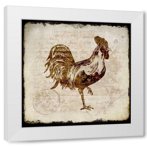 Vintage Rooster Square 1 White Modern Wood Framed Art Print by Allen, Kimberly