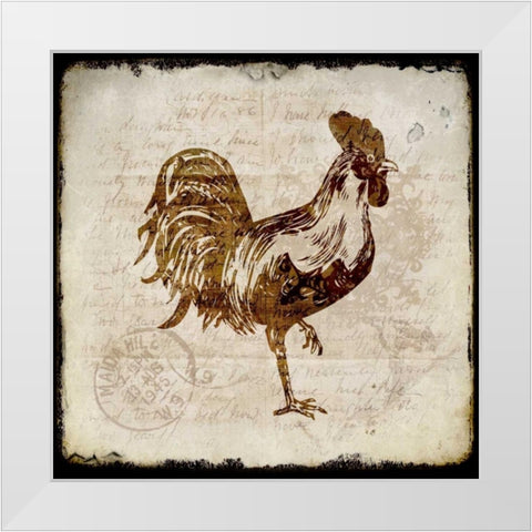 Vintage Rooster Square 1 White Modern Wood Framed Art Print by Allen, Kimberly