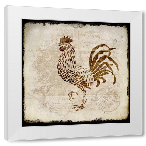 Vintage Rooster Square 2 White Modern Wood Framed Art Print by Allen, Kimberly