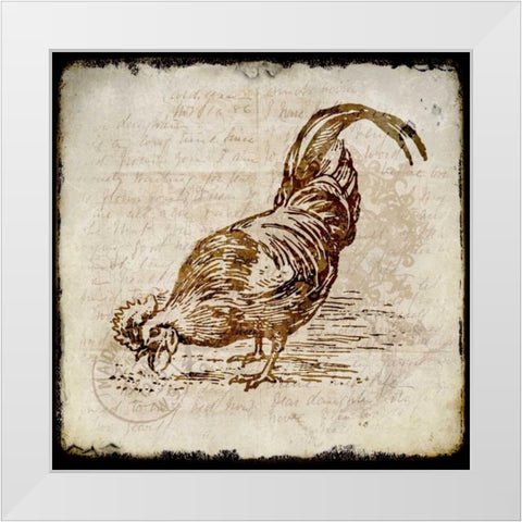 Vintage Rooster Square 3 White Modern Wood Framed Art Print by Allen, Kimberly