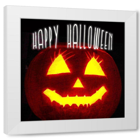 Happy Halloween Pumpkin White Modern Wood Framed Art Print by Kimberly, Allen