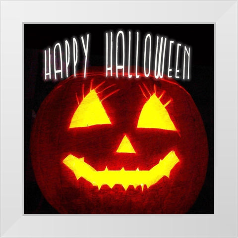 Happy Halloween Pumpkin White Modern Wood Framed Art Print by Kimberly, Allen