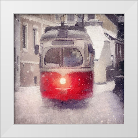 Winter Trolley White Modern Wood Framed Art Print by Kimberly, Allen