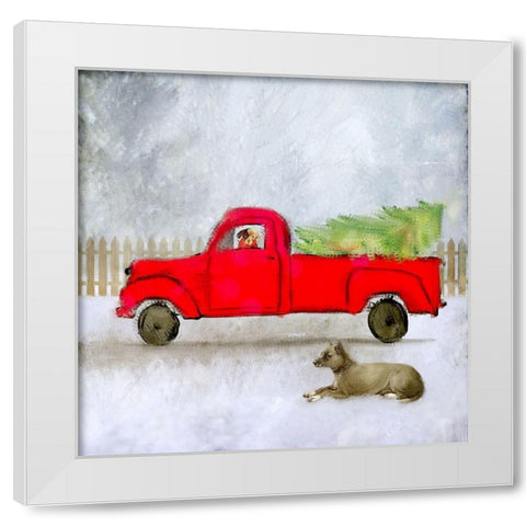 Pup In The Window White Modern Wood Framed Art Print by Kimberly, Allen