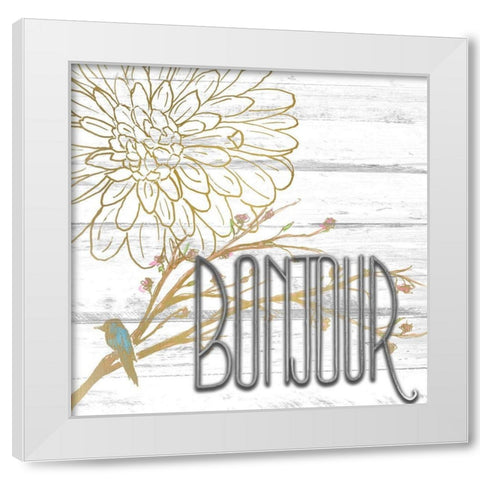 Bonjour White Modern Wood Framed Art Print by Kimberly, Allen