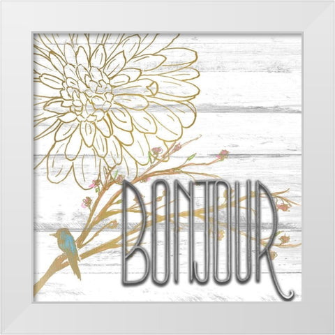Bonjour White Modern Wood Framed Art Print by Kimberly, Allen