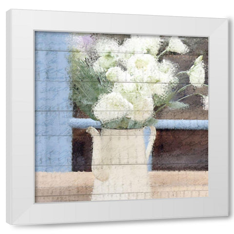 Watering Can Flowers White Modern Wood Framed Art Print by Allen, Kimberly