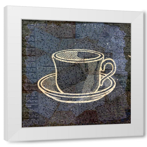 Coffee On Print Blue 1 White Modern Wood Framed Art Print by Allen, Kimberly