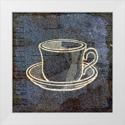 Coffee On Print Blue 1 White Modern Wood Framed Art Print by Allen, Kimberly