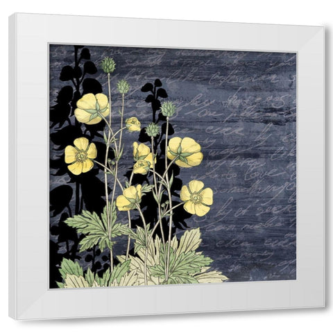 Navy Square Floral 1 White Modern Wood Framed Art Print by Kimberly, Allen