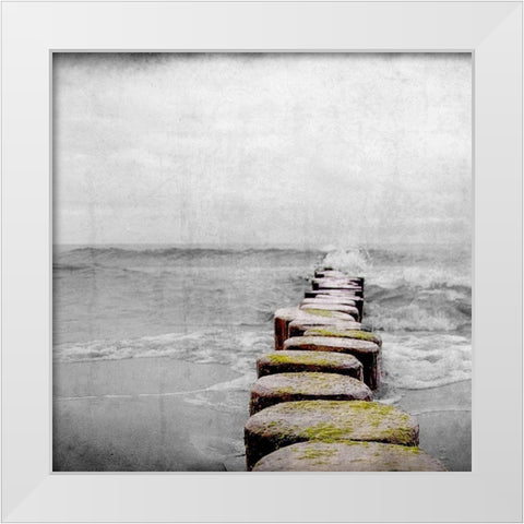 Beach Line White Modern Wood Framed Art Print by Kimberly, Allen