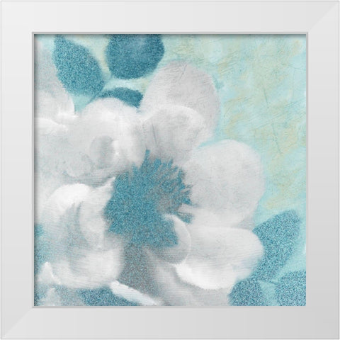 Teal Blooming 1 White Modern Wood Framed Art Print by Kimberly, Allen