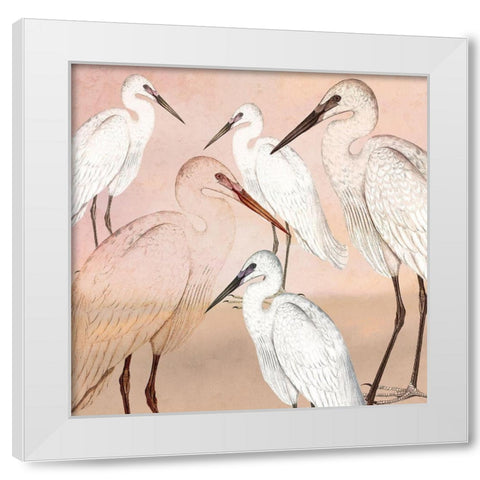 Cranes in Pink White Modern Wood Framed Art Print by Kimberly, Allen
