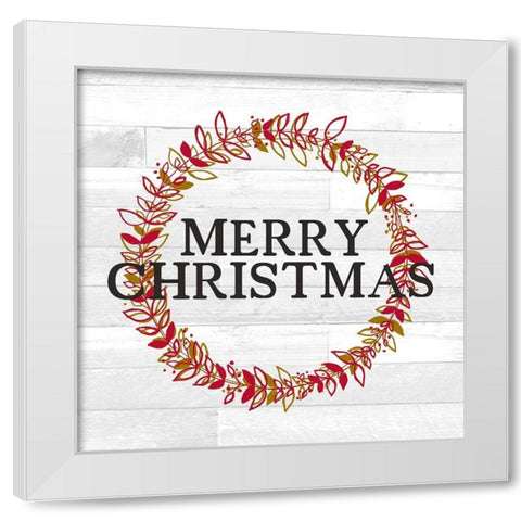 Merry Christmas Wreath White Modern Wood Framed Art Print by Kimberly, Allen
