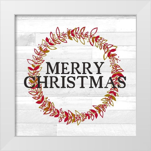Merry Christmas Wreath White Modern Wood Framed Art Print by Kimberly, Allen