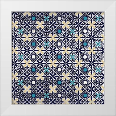 Blue Tiled 1 White Modern Wood Framed Art Print by Kimberly, Allen