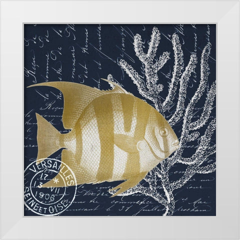 Fish Blues 1 White Modern Wood Framed Art Print by Kimberly, Allen