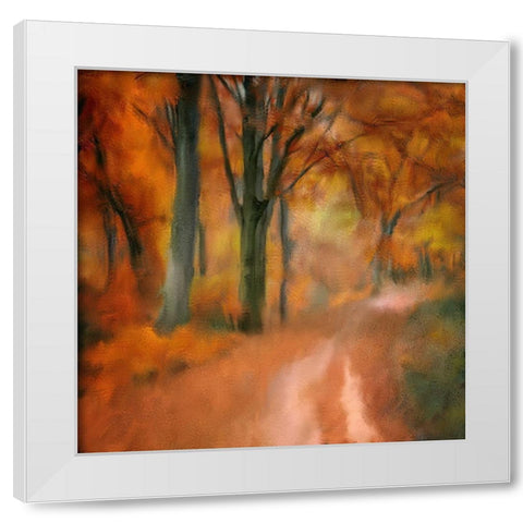 Autumn Road White Modern Wood Framed Art Print by Kimberly, Allen