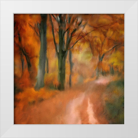 Autumn Road White Modern Wood Framed Art Print by Kimberly, Allen